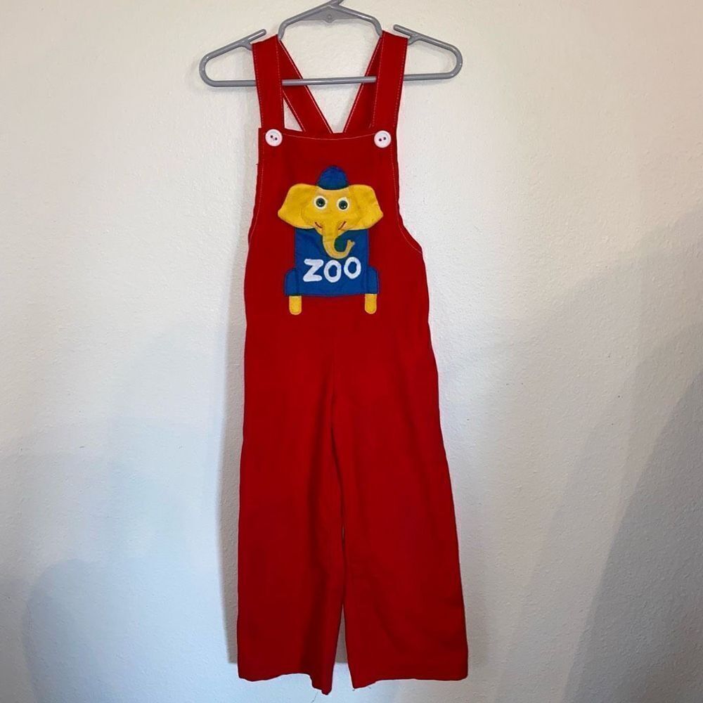 Vintage Just Babes Red Elephant Zoo Overalls